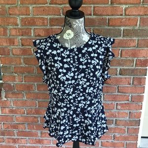 Navy Blue flowered blouse